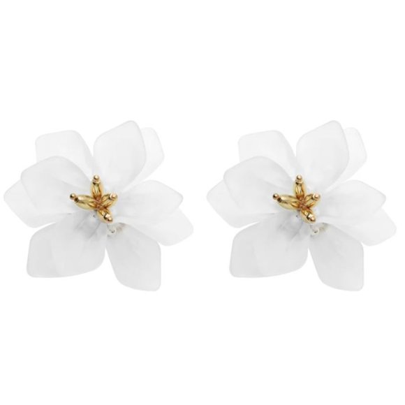 Big Flower Studs Statement Earrings White & Gold - Picture 4 of 7